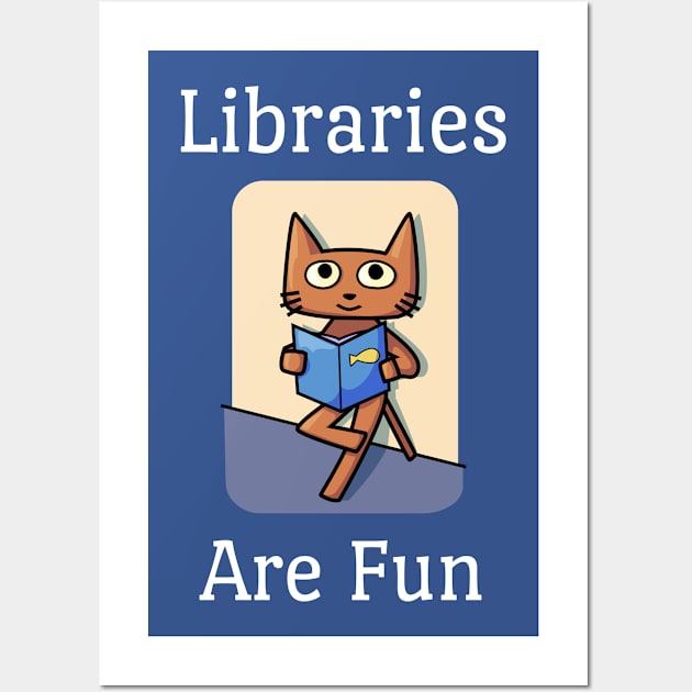 Libraries Are Fun Cat Wall Art by jutulen